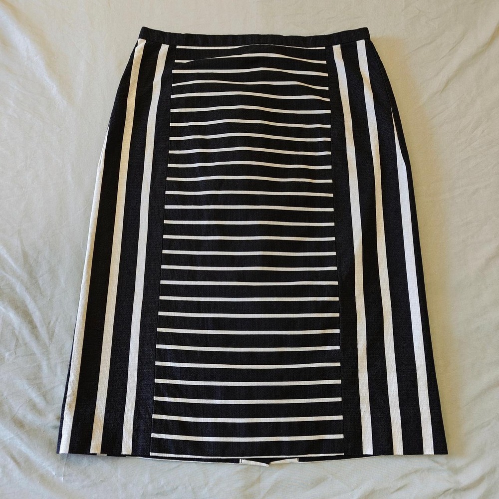 J. Crew No. 2 Pencil Skirt Black White Mixed Stripe Cotton Blend Size 4